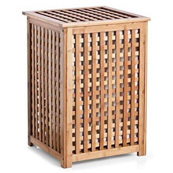 Bambus Wäschetruhe mit Innenbeutel und klappbarem Deckel, Höhe 58 cm