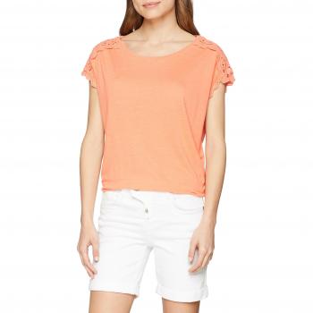 TOM TAILOR Damen T-Shirt mit Spitzendetails, Flügelärmelchen, Rot