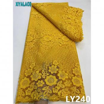 MilkSilk Net Lace Fabric 5 Yards with African Sequins and French Embroidery KSLY240