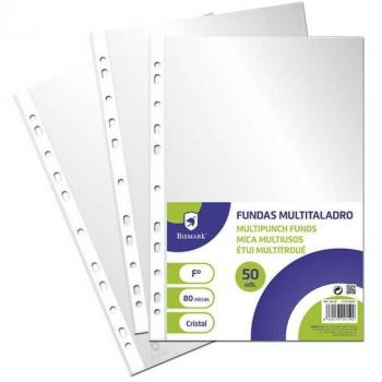 FUNDAS MULTITALADRO BISMARK 10/50 UNIDADES 80 MICRAS CRISTAL FOLIO