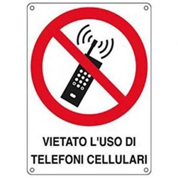 Cartello di Divieto - Vietato L'Uso di Telefoni Cellulari - 166x233 mm - E623801W (Rosso e Bianco)
