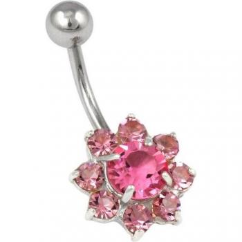 Silberne Blüten Bauchnabelpiercing von Firetti mit Kristallen