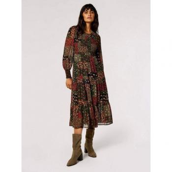 Apricot Druckkleid mit Smokdetails
