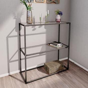 Tavolo Consolle Konnevesi in Metallo Nero con 2 Piani in Vetro Temperato 85 x 80 x 30 cm