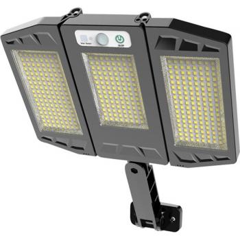 Lámpara Solar de Jardín con Sensor de Movimiento, Farola de Pared Impermeable 3 Cabezas, Iluminación Gran Angular 264/384 Grados, 180 LEDs