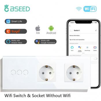 BSEED 1/2/3 Gang Smart WiFi Switch with Double EU Sockets
