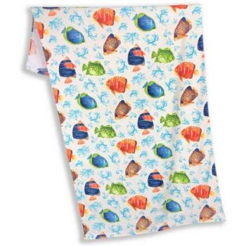 Serviette plage épongée à motifs de petits poissons colorés