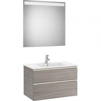 Meuble bas 2 tiroirs avec lavabo et miroir LED - Chêne City texturé