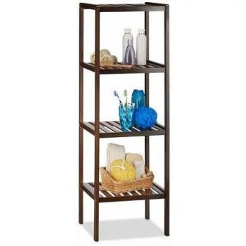 Bamboo Bathroom Shelf Unit, 4 Wooden Shelves, Dark Brown - Relaxdays