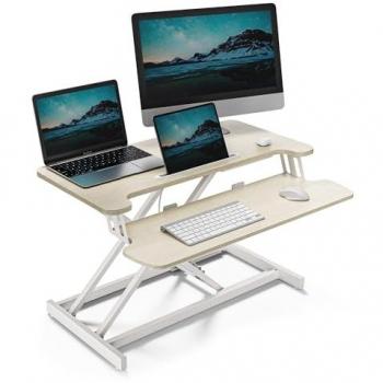 VonHaus Bamboo Height Adjustable Standing Desk Beige 80cm W X 41cm D