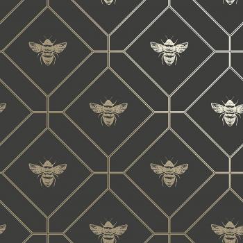 Holden Honeycomb Bee Wallpaper - Charcoal Gold