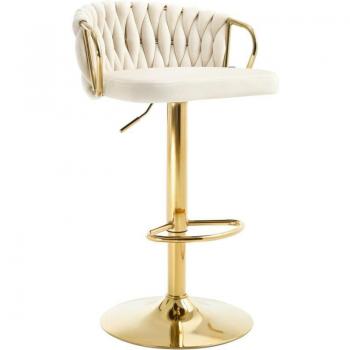 Bar Set 1 Sgabelli Woltu con Schienale in Crema e Altezza Variabile