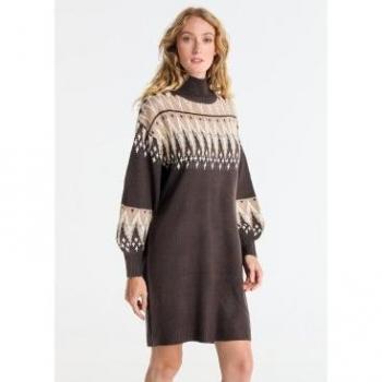 Lois Jeans Vestido Corto con Cuello Perkins en Algodón Marrón