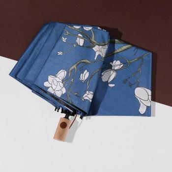 Ladies Retro Wind-Resistant Umbrella with Wood Handle and UV Shield