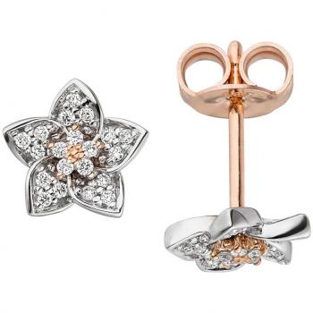 Ohrstecker Blume 585 Gold Rotgold Weißgold Bicolor 40 Diamanten Brillanten
