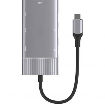 8-in-1 USB-C Hub for Dual Monitors with PD Fast Charging, VGA, Card Reader, 3.5mm Audio Jack, and TF Laptop Docking Station