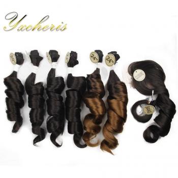 YXCHERISHAIR 8Pcs Loose Wave Hair Bundles with Closure and Bang 20 22 24