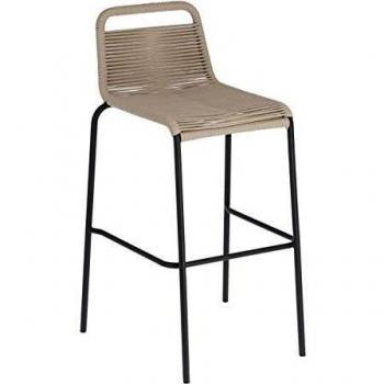 Taburete Lambton de cuerda marrón y acero con acabado negro 74 cm