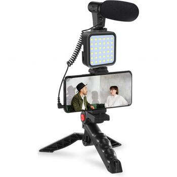 Kit de Vlogging con Luz LED y Trípode para Grabación de Vídeo