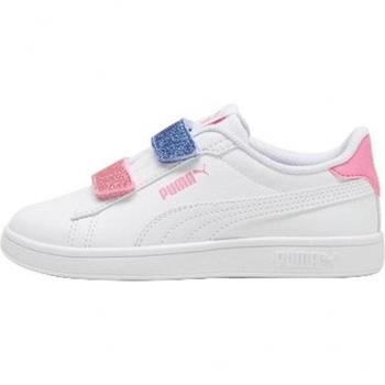 Puma Smash 3.0 L Glitter Velcro V Ps Trainers - White/Fast Pink/Blue Skies - Size UK 2.5
