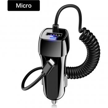 Elastic Charging Cable Car Adapter for iOS and Type C Phones