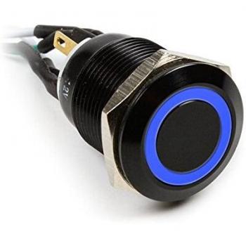 Impactics Vandalismustaster 19mm, IP65, blaue LED - schwarz, Taster + Schalter, Schwarz, Blau