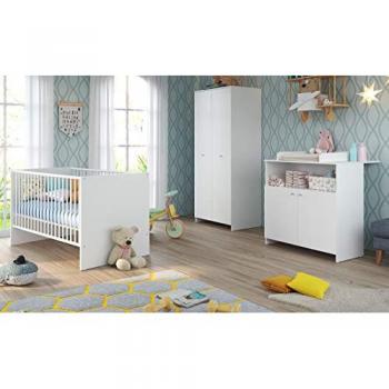 NIKO Chambre bébé complète : Lit 70 x 140 cm + Commode à langer + Armoire - Blanc