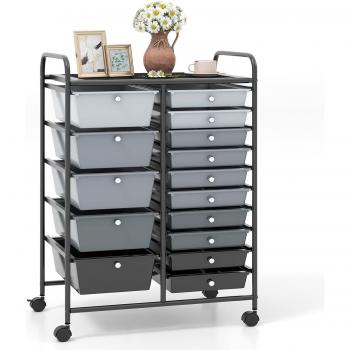 Carrello di Stoccaggio 15 Portaoggetti con Ruote – Grigio