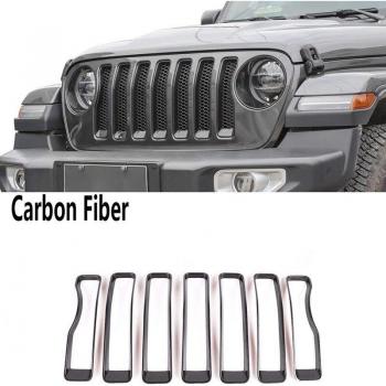 7 Pièces de Garniture de Grille Avant en Fibre de Carbone pour Jeep Wrangler JL