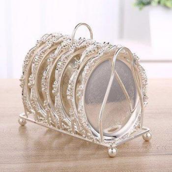 Continental Vintage Gold Coasters - 6pcs, Zinc Alloy, Diameter 10.5 cm