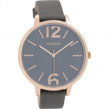 OOZOO Elegant Analog Damenuhr – Roségoldes Gehäuse, Grau Lederband – 43 mm