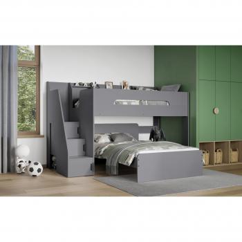 Stepaside L Shaped Triple Sleeper Bed Frame Grey