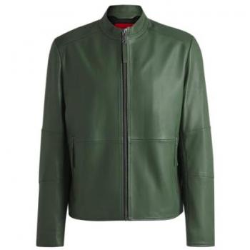 HUGO Lederjacke „Lokis“ – Mint‑Farben – Stehkragen – M (männlich)