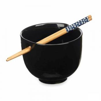 Set Ciotole Bambù Nero 24 x 10,7 x 13,3 cm (12 unità) con Bacchette Orientali