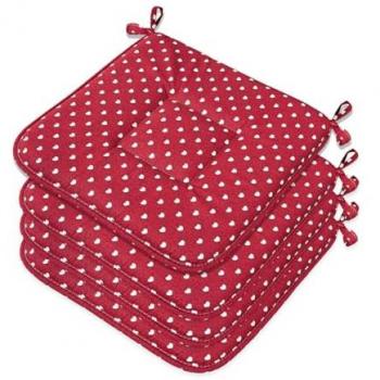 Set 4 Cuscini Sedia Cucina Cotone Lavabili Universali Trapuntati Coprisedia Cuori Bordeaux