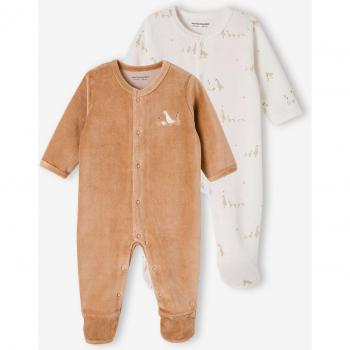 Baby Samtstrampler 2er-Pack mit Bio-Baumwolle cappuccino