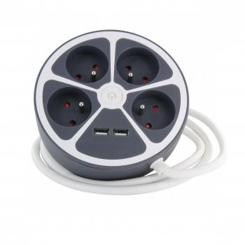 Multiprise Chacon 4 Prises + 2 USB - 1,5 m - Gris