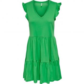 Robe courte à col rond en coton vert, au-dessus du genou