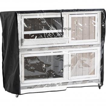 Pawhut Wooden Rabbit Hutch Two-tier Guinea Pig Cage Elevated Multi-door Pet House Bunny Cage W/ Rain Cover, Wheels, Slide-out Tray, Grey