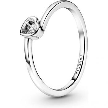 Pandora Silver Clear Tilted Heart Solitaire Ring - Size 60