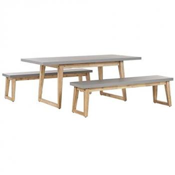 Beliani Outdoor Garden Dining Set Fibre Cement Dining Table 2 Benches Grey Oria