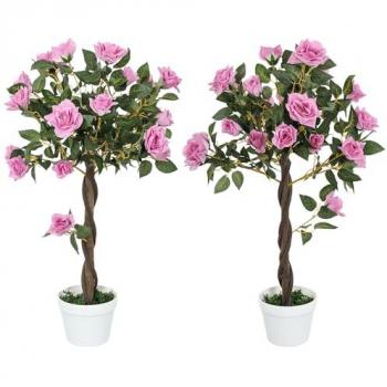 Set of 2 Faux Purple Rose Trees 90cm