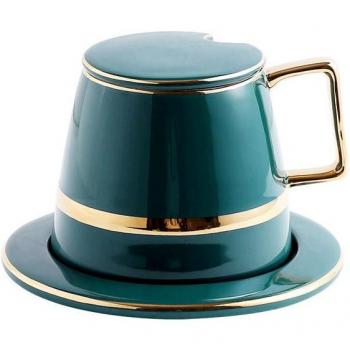 Ceramic Coffee and Tea Cup Set with Gold Rim