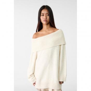 Ecru Exposed Shoulder Knit Sweater XS