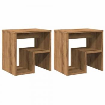 Comodini 2pz Rovere Artigianale 40x30x40 cm in Legno Ingegnerizzato