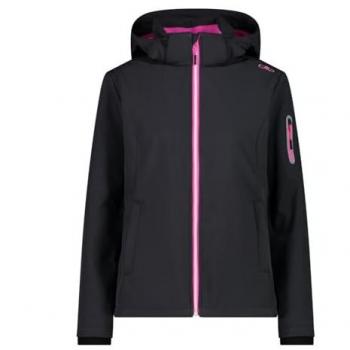 CMP Damen Full-Zip Softshell Jacke mit Kapuze, Schwarz/Fuchsia, Größe XXL