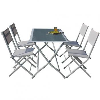 Set Tavolo e 4 Sedie Pieghevoli da Giardino in Acciaio Bianco Astro