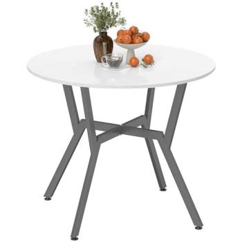 Round‑Top Dining Table – Black Steel Legs, High Gloss White