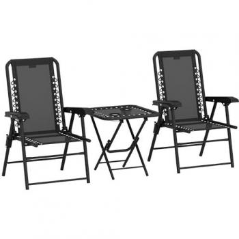 Black Folding Garden Bistro Set - 3 Pieces with Cup Holders