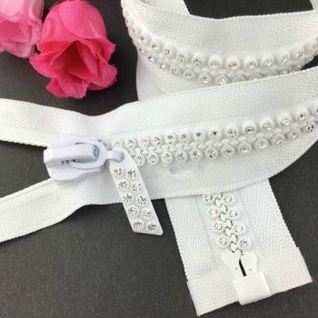 70cm Decorative Rhinestone Zipper #10 Open End Resin Diamond in White/Black - 1pc Lot